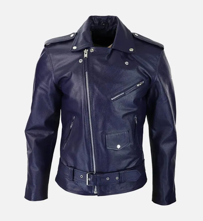 Men's Blue Runway Biker Leather Jacket