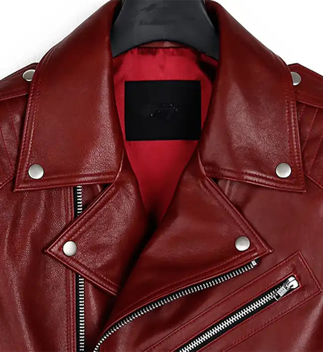 mens runway red biker leather jacket
