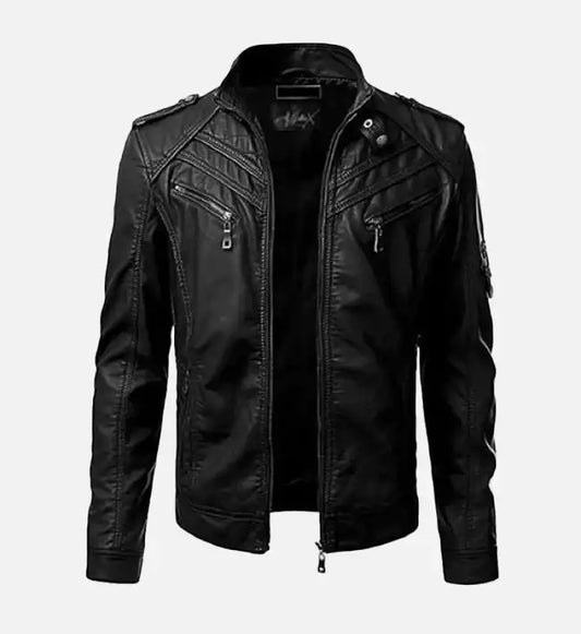 mens slim fit black biker leather jacket
