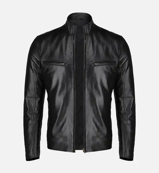 mens slim fit black leather jacket
