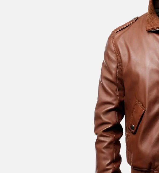 Men's Brown Slim Fit Bomber Leather Jacket