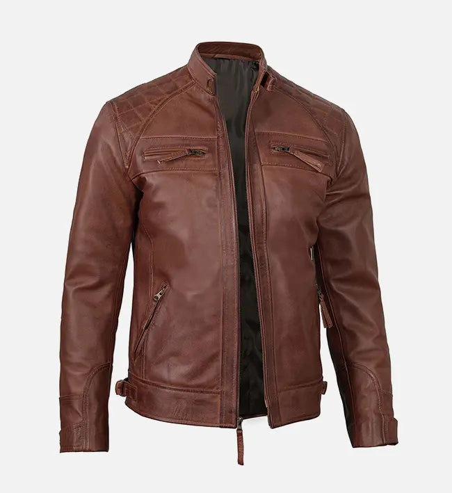 Men's Brown Leather Slim Fit Jacket