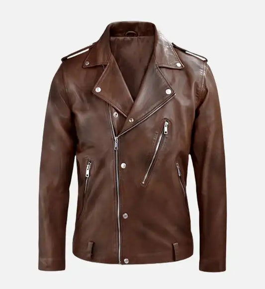 mens spanish brown biker leather jacket