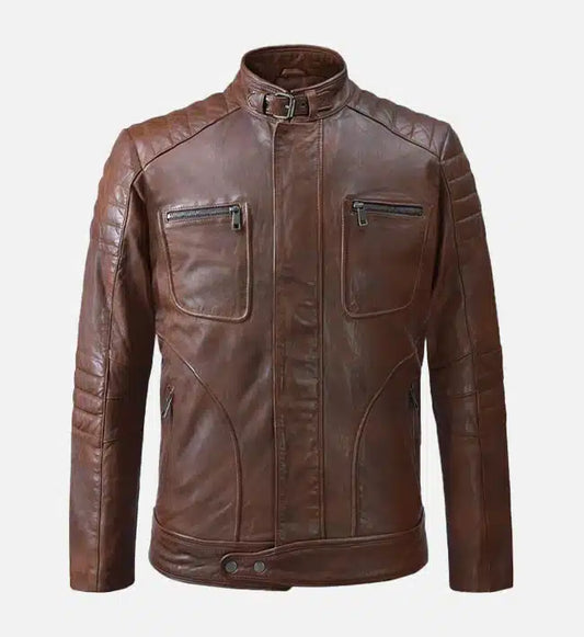 mens spanish brown moto biker leather jacket