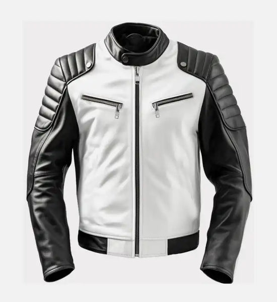 Buy Men s Sportage Black White Cafe Racer Leather Jacket