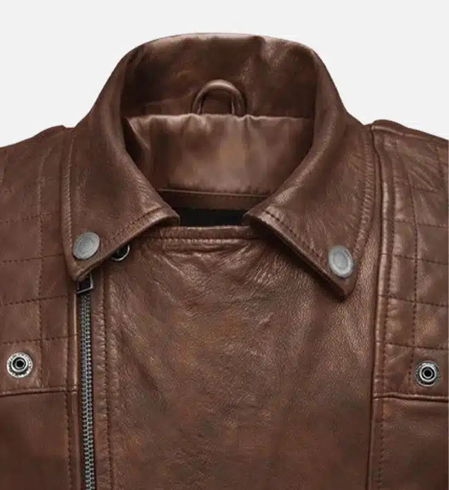 Men's Double Breast Tan Biker Leather Jacket