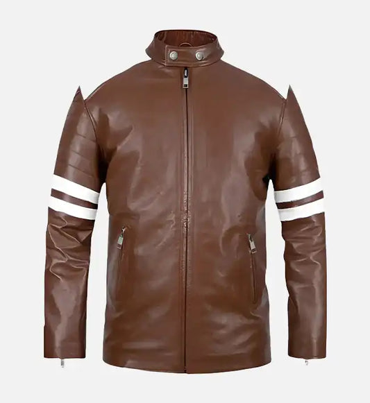 mens tan brown fight club leather jacket