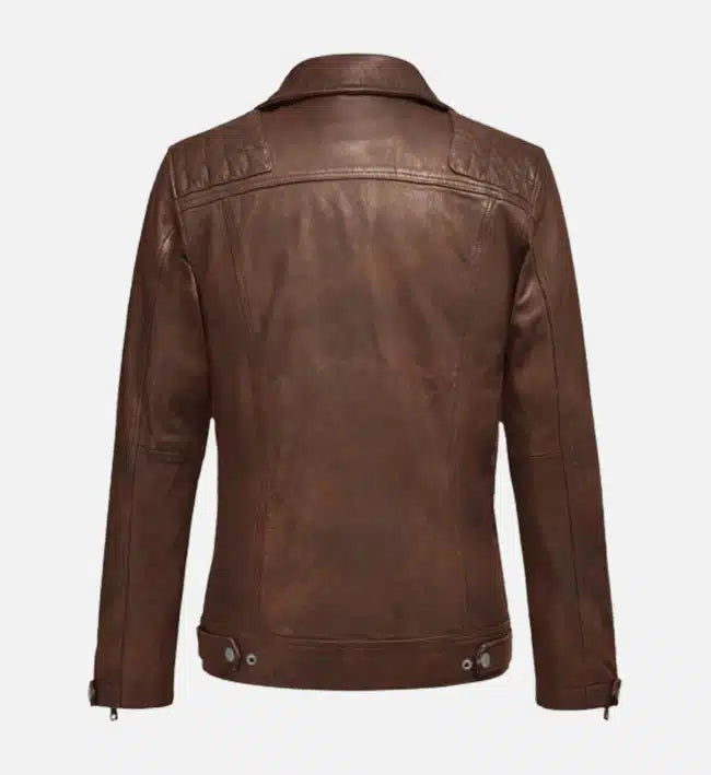 Men's Double Breast Tan Biker Leather Jacket