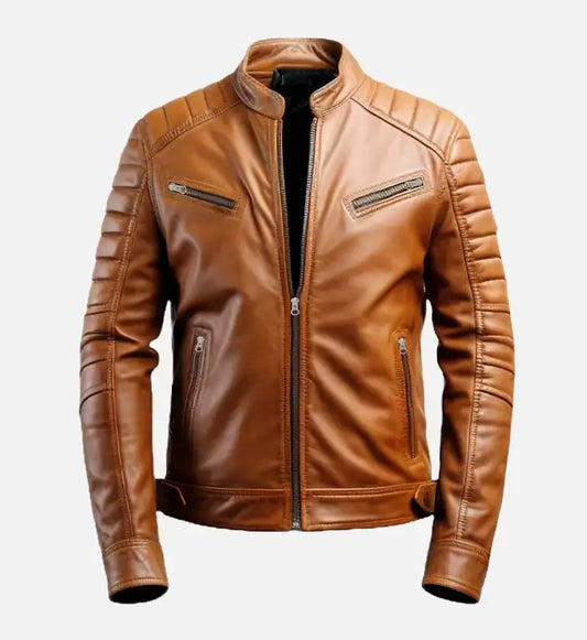 mens tan leather cafe racer jacket