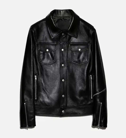 mens trucker biker black jacket