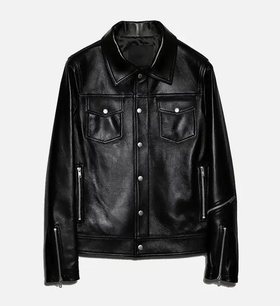 Men's Trucker Biker Black Jacket - AU LeatherX