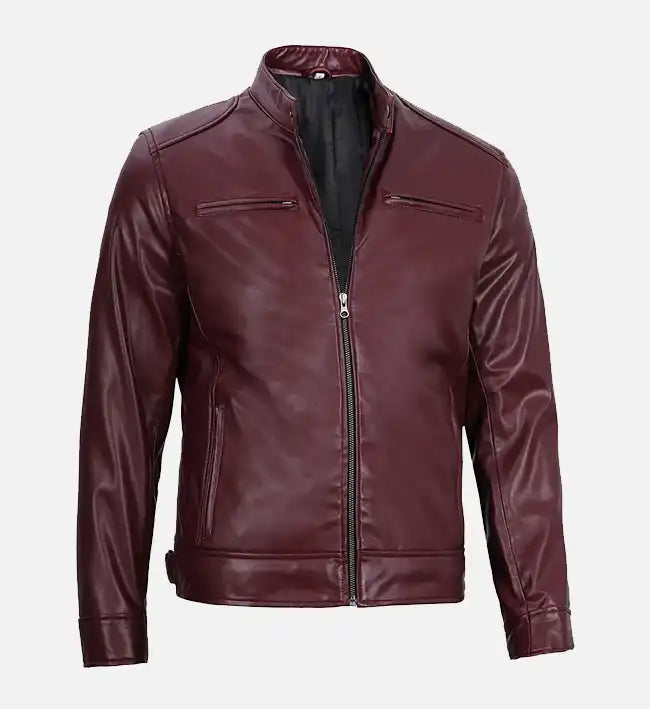 Men's Maroon Cafe Racer Leather Jacket