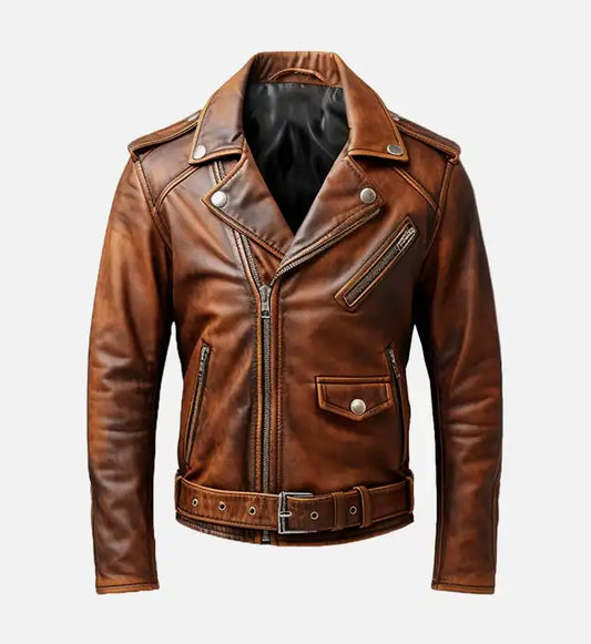 mens vintage biker brown leather jacket