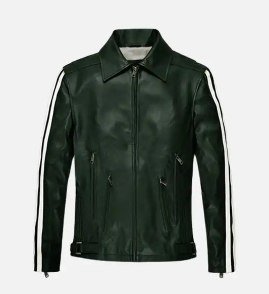 mens vintage green biker leather jacket