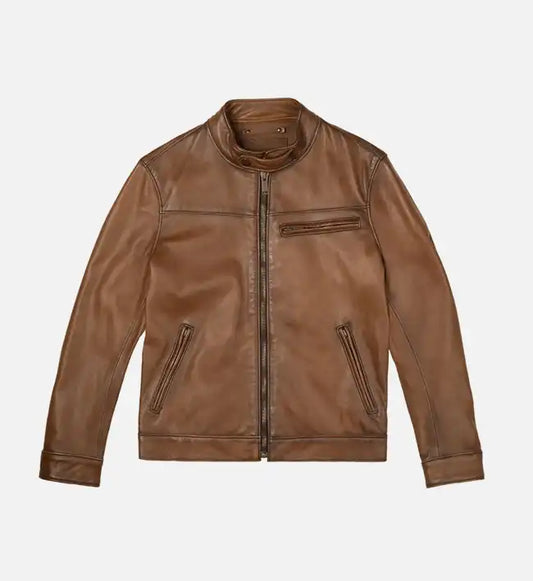 mens walnut brown biker jacket