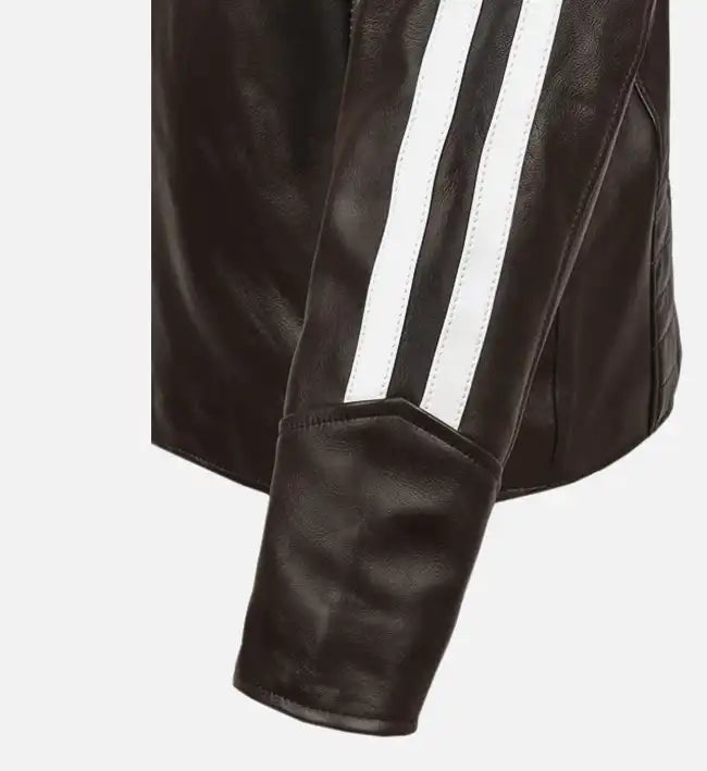 mens biker jacket brown white stripe leather