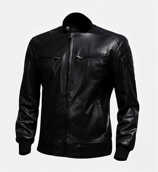 mens black biker bomber leather jacket
