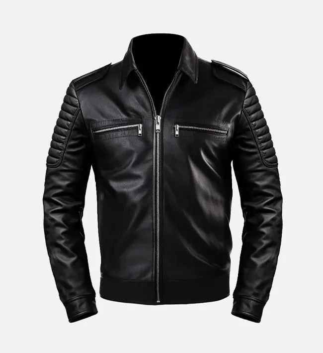 mens black classic biker leather jacket