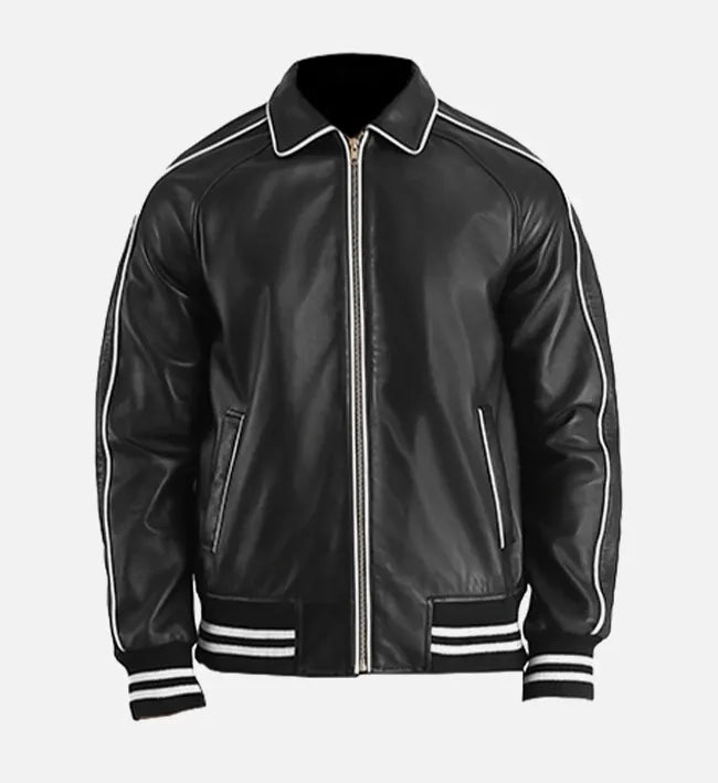 mens black leather varsity jacket