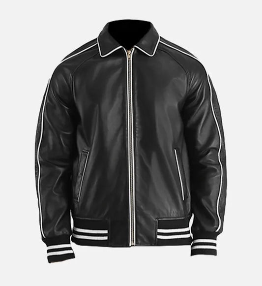 mens black leather varsity jacket