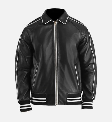 Men's Black Leather Varsity Jacket