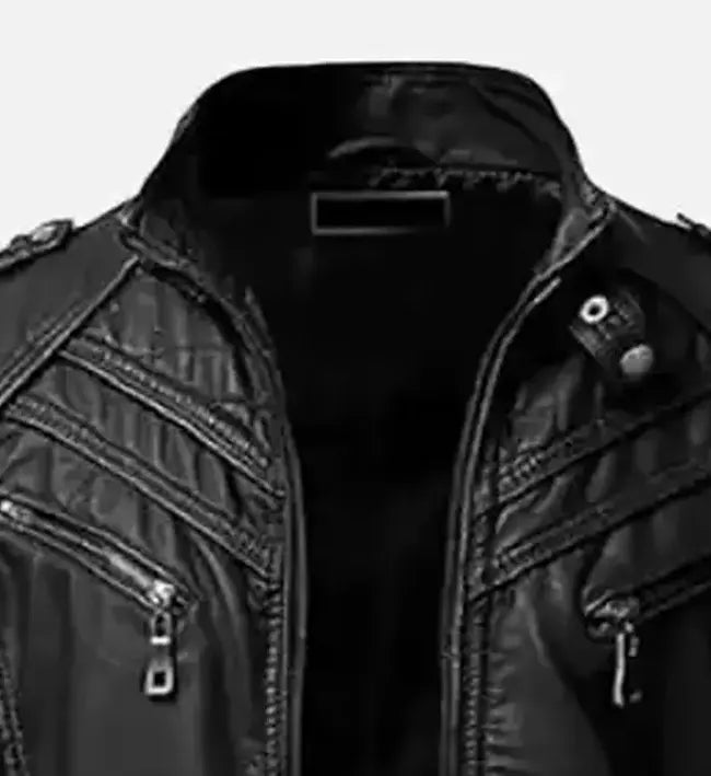 mens black slim fit biker leather jacket
