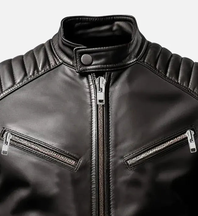 mens black slim fit leather jacket