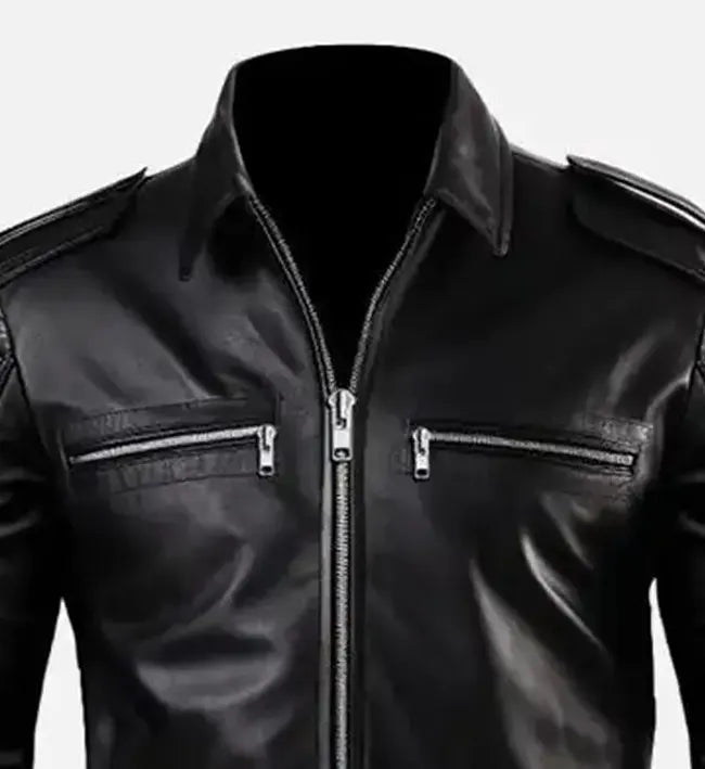 mens black slimfit cafe racer style leather jacket