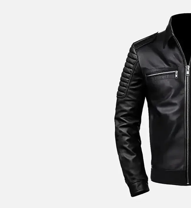 mens black slimfit cafe racer style leather jacket