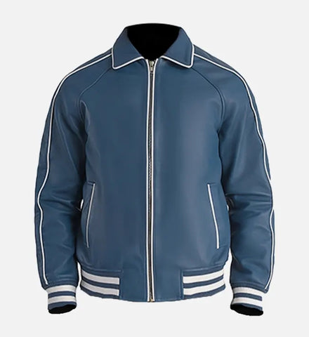 Men's Blue Leather Varsity Jacket