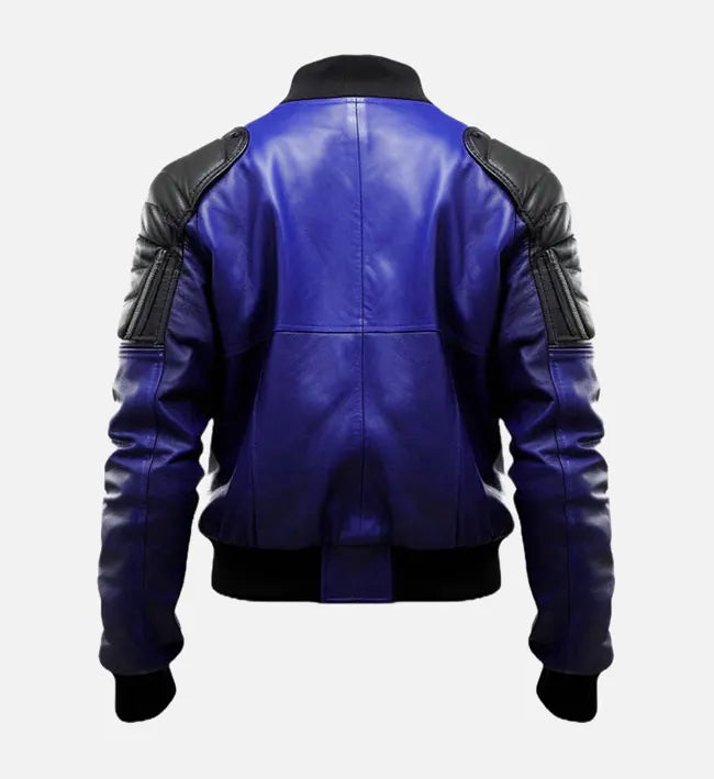 mens bomber jacket blue black leather
