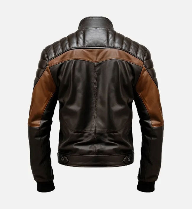 mens brown black stylish biker leather jacket