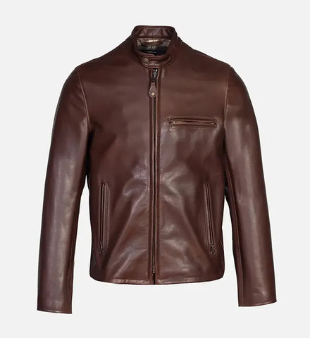 Men's Brown Distress Cafe Racer Leather jacket