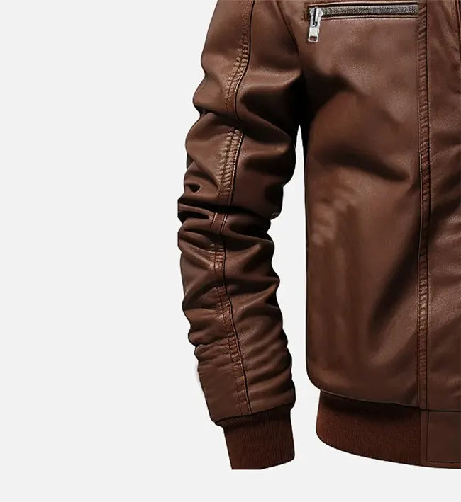 mens brown ethan hooded leather jacket