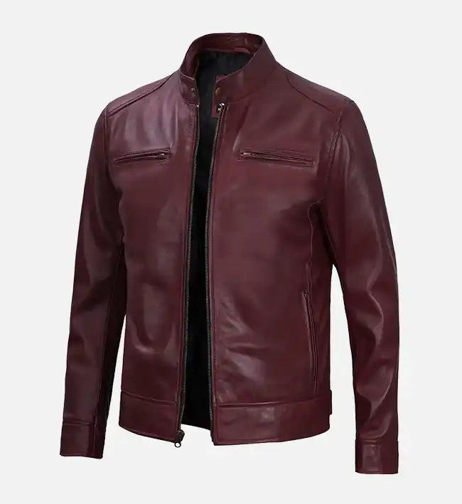 mens cafe racer jacket maroon premium leather