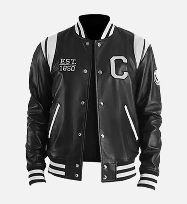 mens california black leather varsity jacket