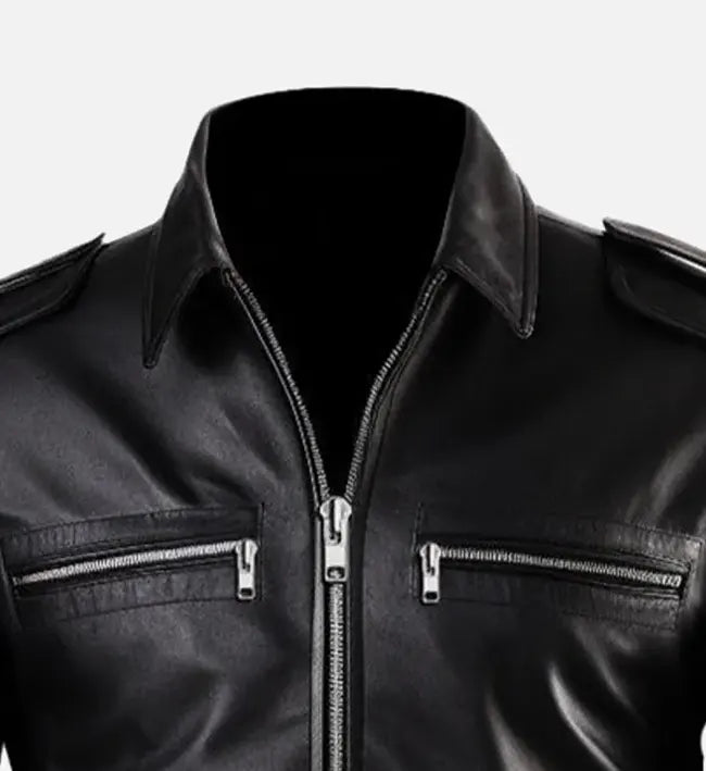 mens classic black biker leather jacket