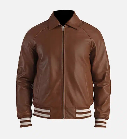 mens dark brown leather varsity jacket