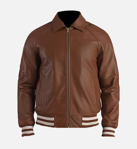 Men's Dark Brown Leather Varsity Jacket