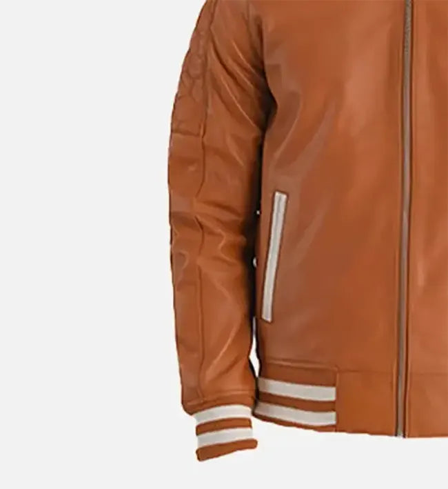 mens leather brown varsity jacket
