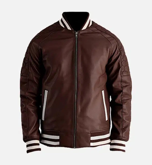 mens maroon leather varsity jacket