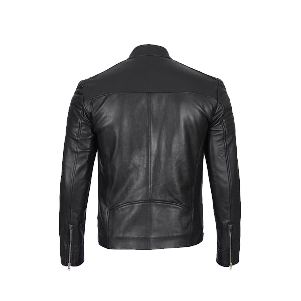 Mens Classic Black Leather Cafe Racer Jacket - AU LeatherX