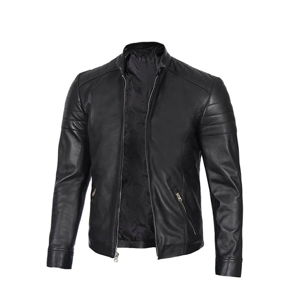 Mens Classic Black Leather Cafe Racer Jacket - AU LeatherX