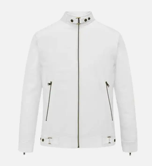 mens slim fit white biker leather jacket