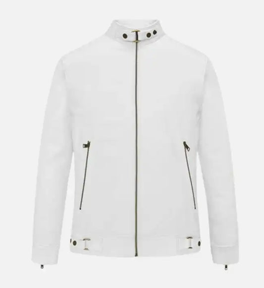 mens slim fit white biker leather jacket