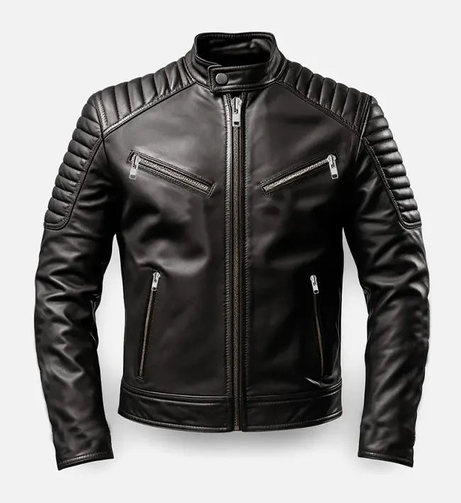 mens slimfit black leather jacket