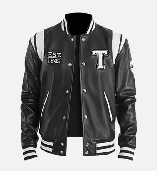 mens texas black leather varsity jacket