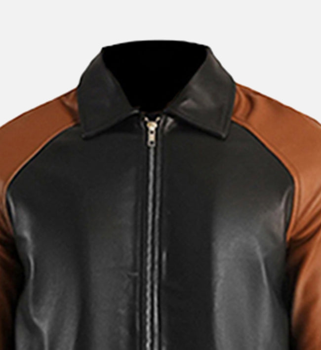 mens varsity black brown leather jacket
