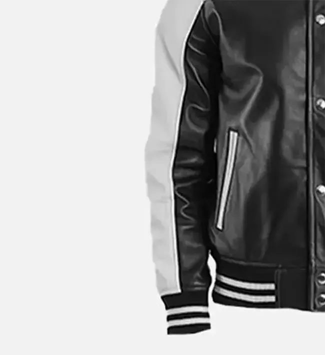 mens varsity black white leather jacket