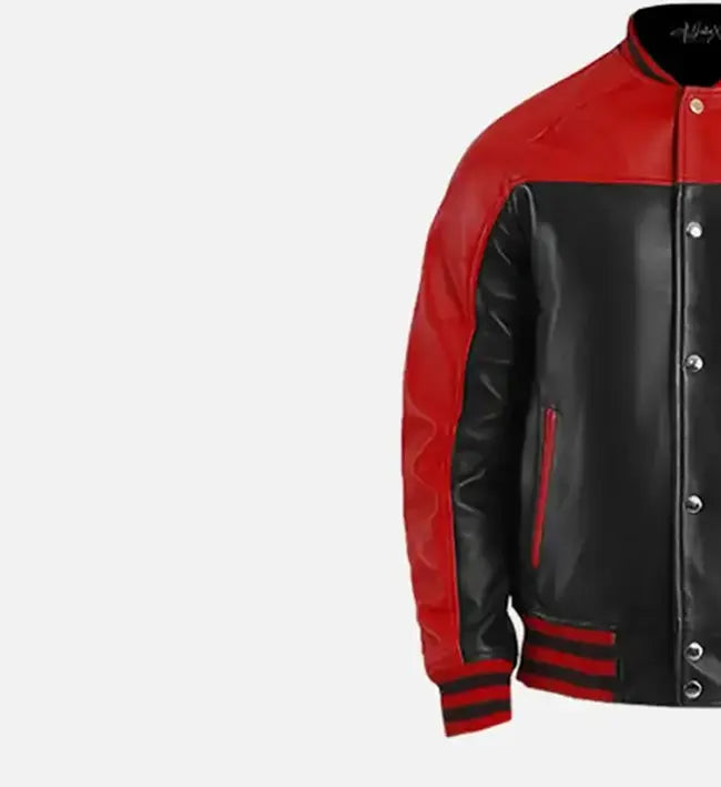 mens varsity red black leather jacket